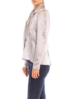1980S PAULINE TRIGÈRE Grey Silk Satin Pussy-Bow Blouse