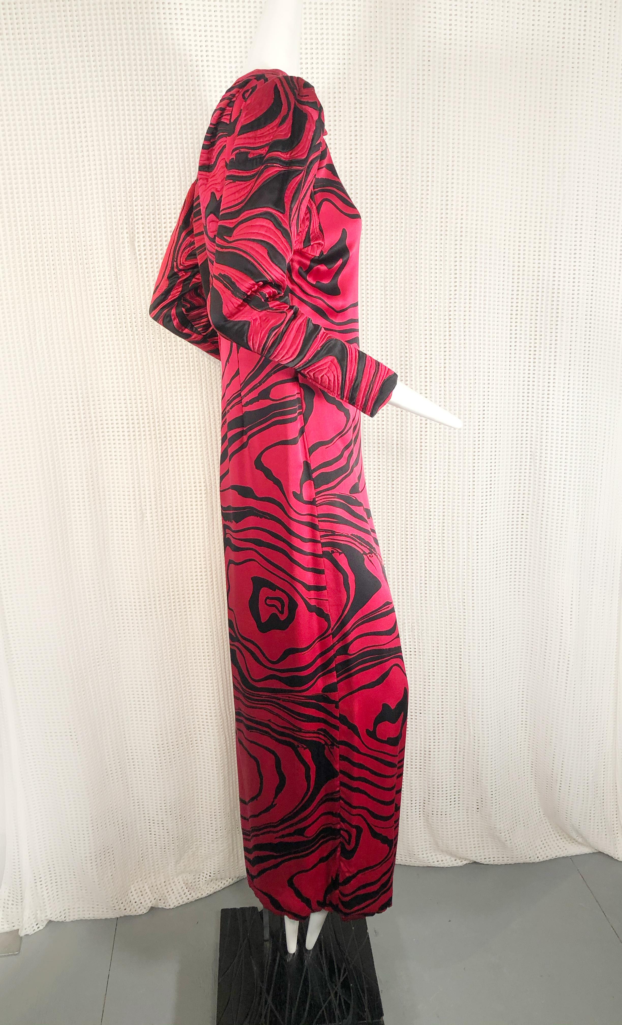 Women's 1980s Pauline Trigere Marbleized Silk Print Gown For Sale