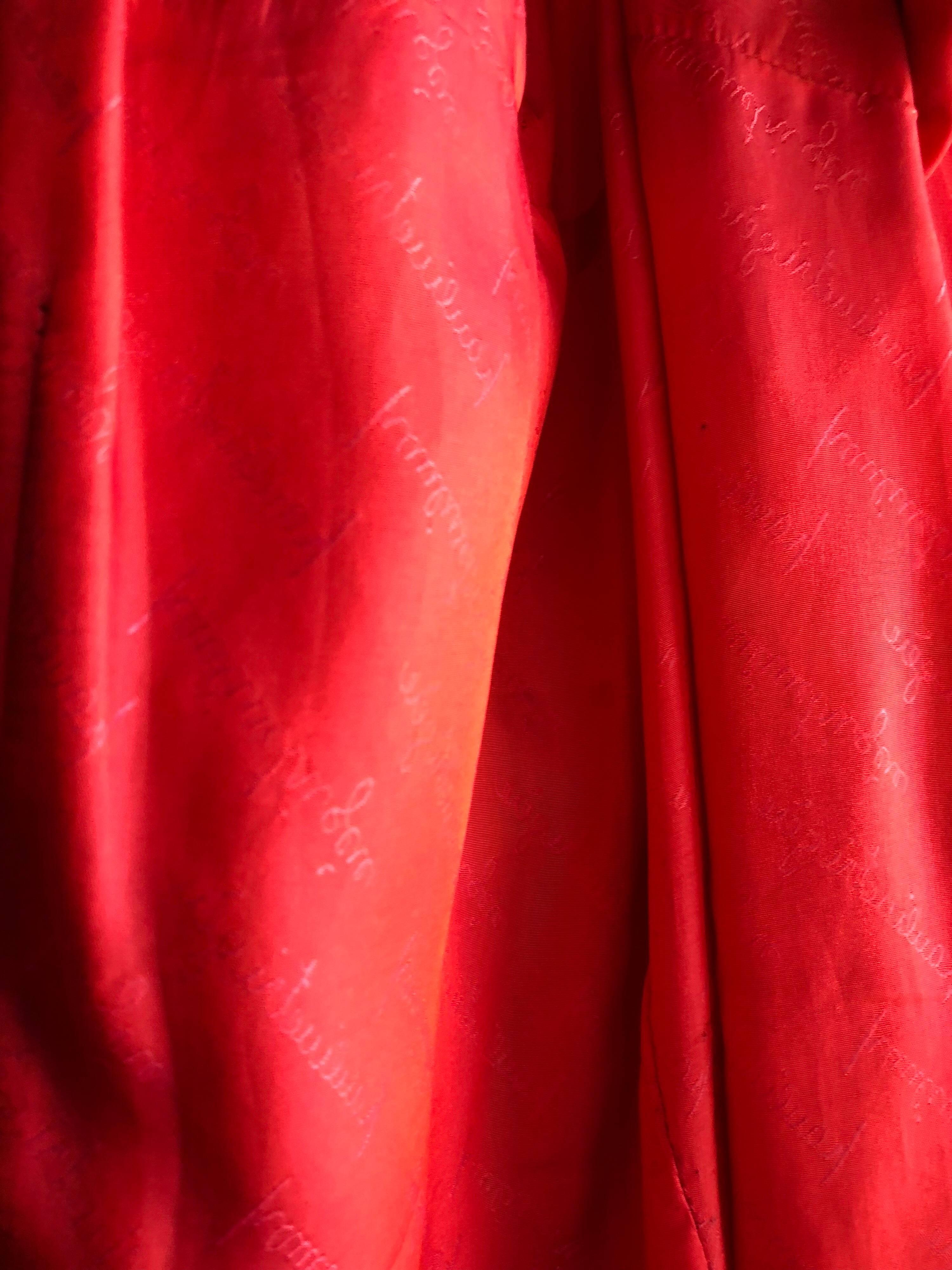 1980s Pauline Trigere Rhinestone Studded Red Net Evening Gown W/ Fishtail Hem For Sale 3
