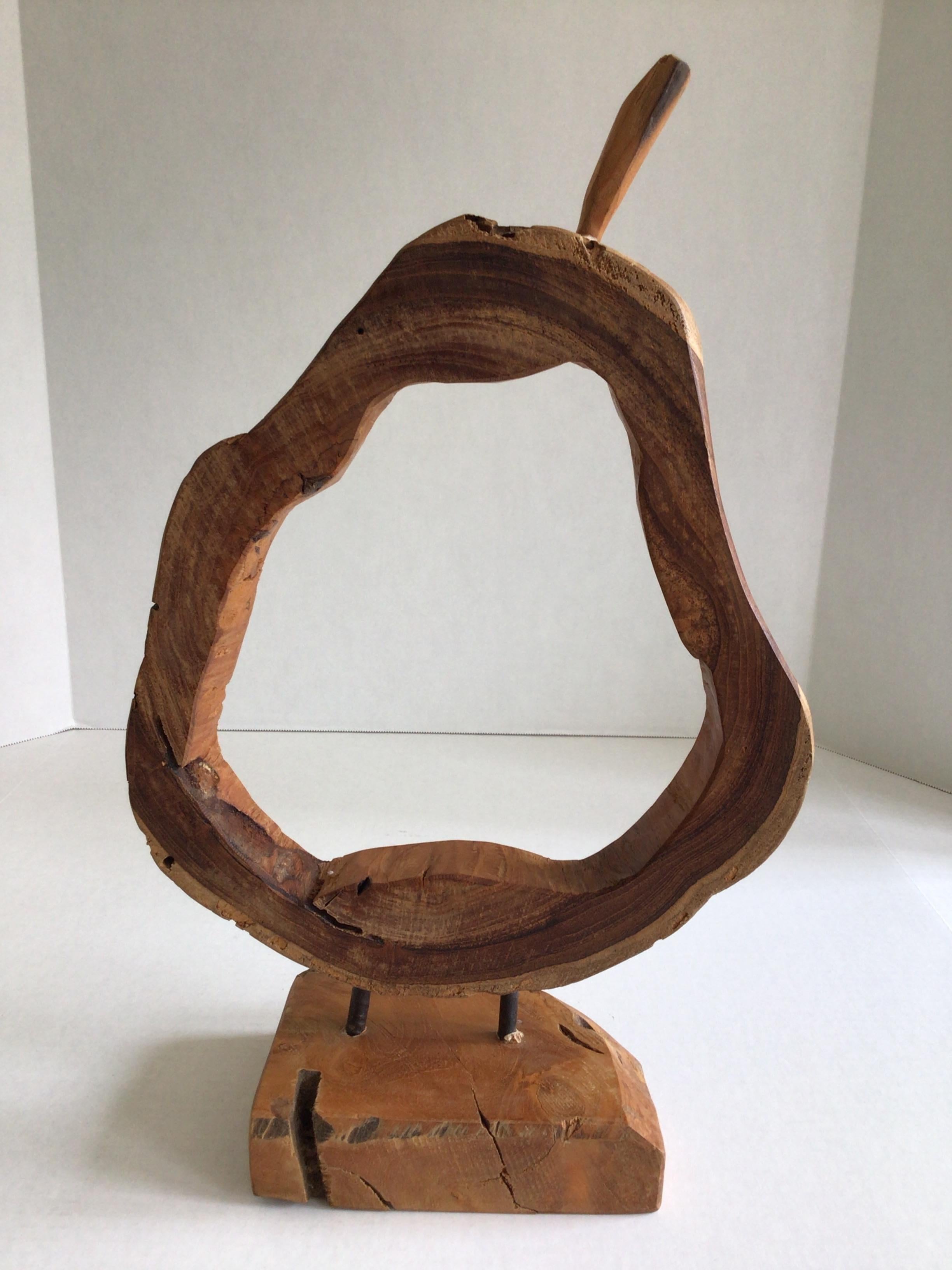 Metal 1980s Pear Shaped Mounted Wood Object on Wood Base For Sale