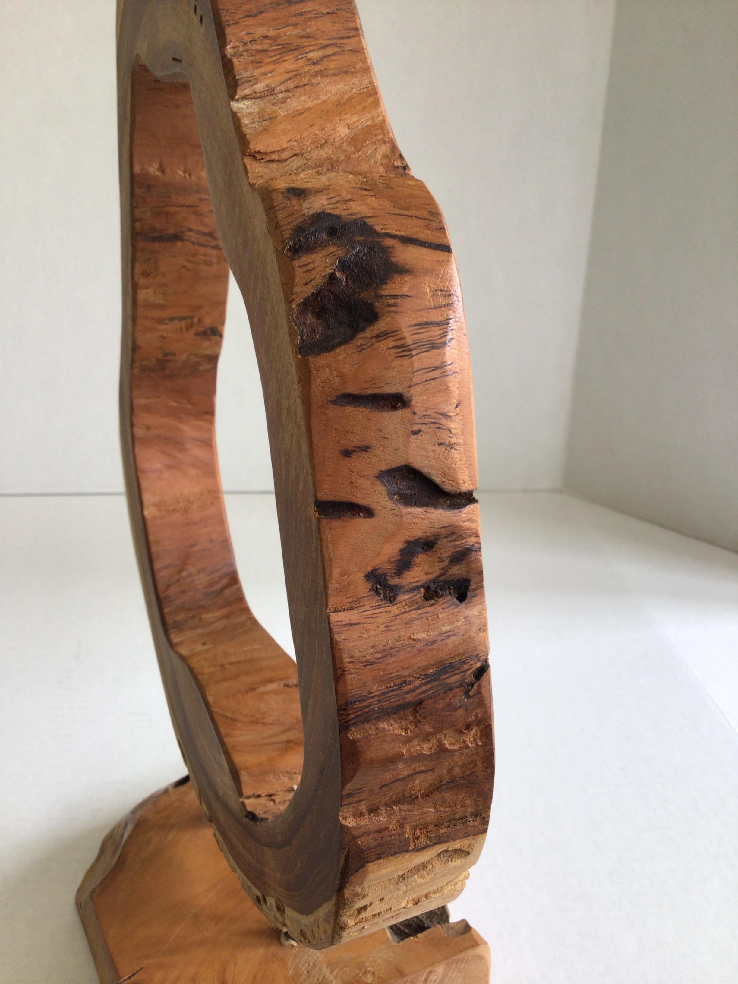 1980s Pear Shaped Mounted Wood Object on Wood Base For Sale 3