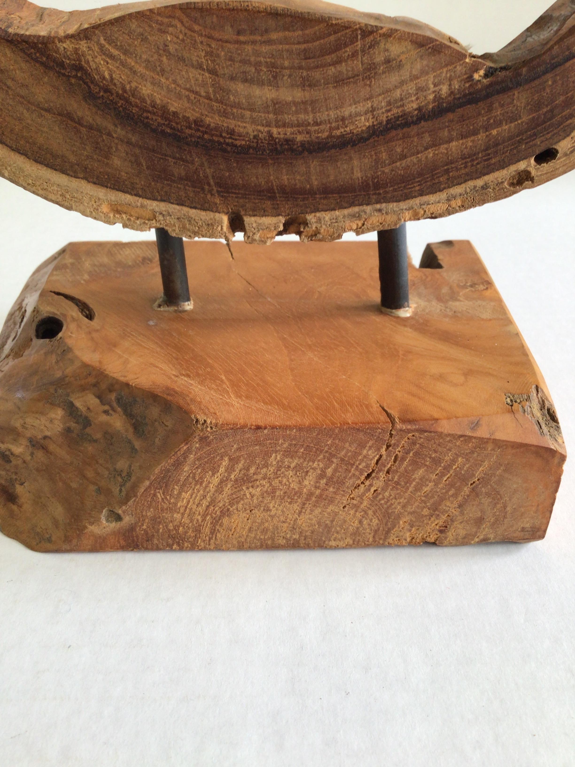 1980s Pear Shaped Mounted Wood Object on Wood Base For Sale 4