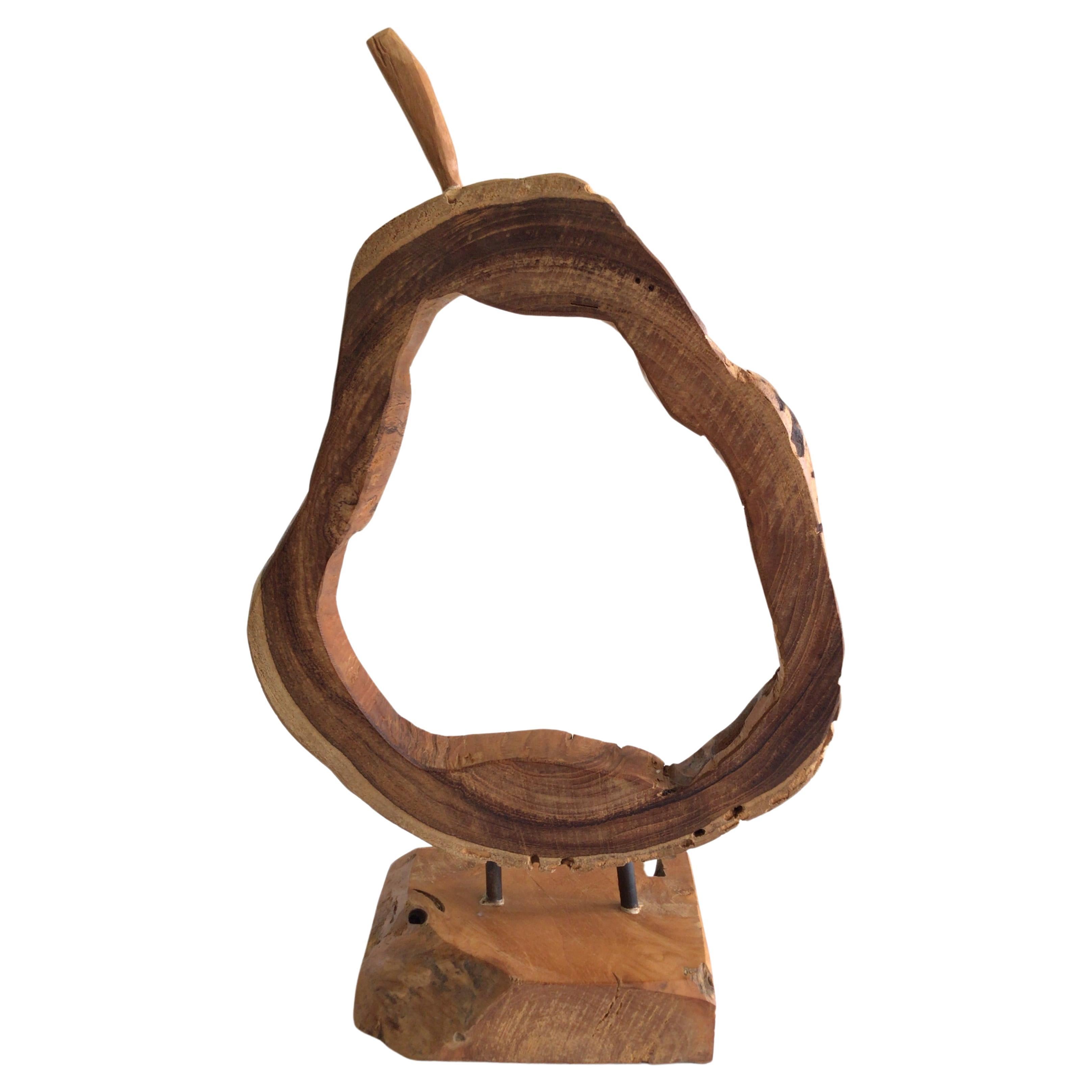 1980s Pear Shaped Mounted Wood Object on Wood Base
