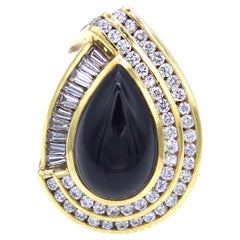 1980's Pear Shaped Onyx and Diamond Ring