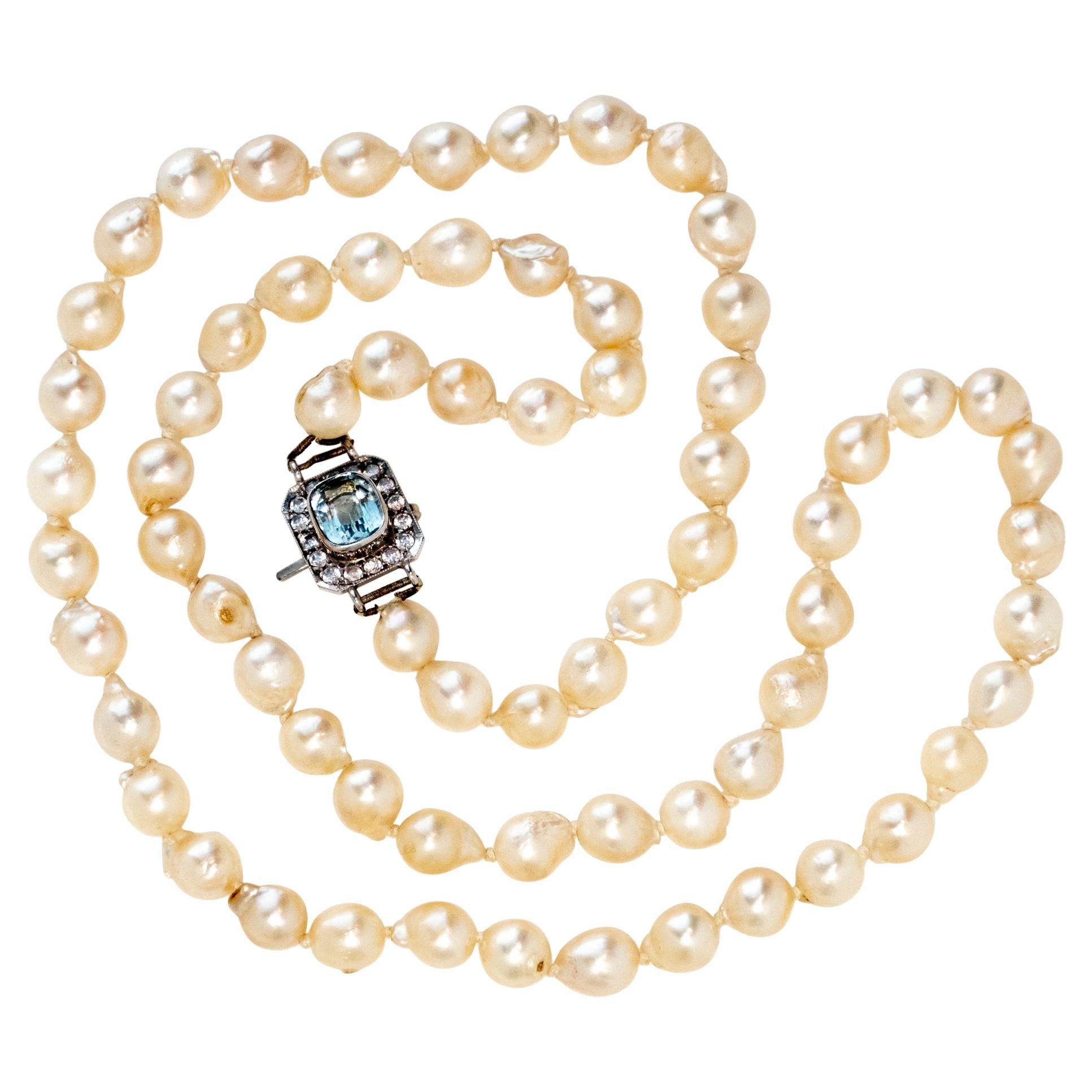 1980s Pearl and Aquamarine Necklace For Sale