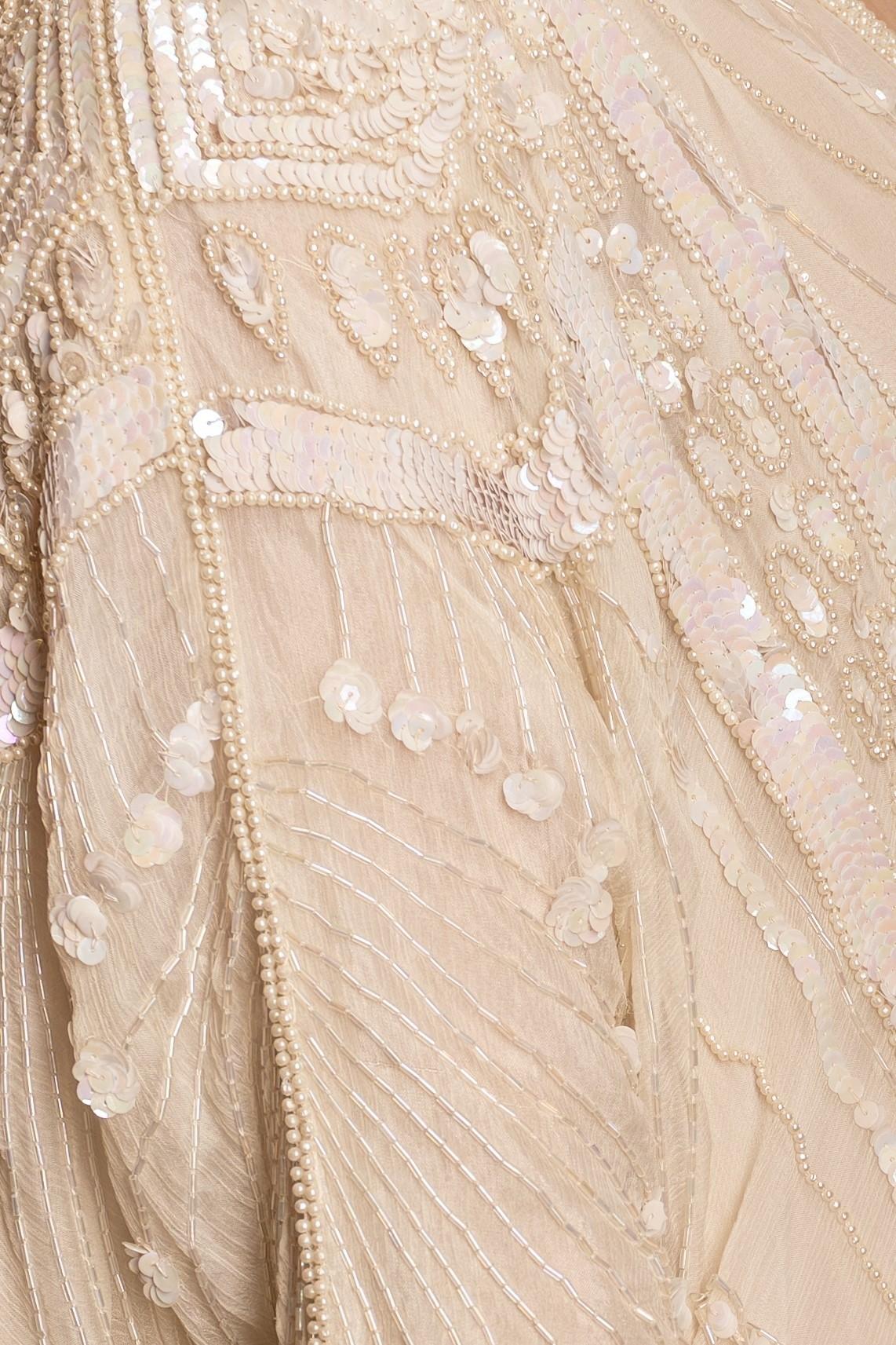 1980S Pearl White Silk Chiffon Cocoon With Sequins And Beading For Sale 4