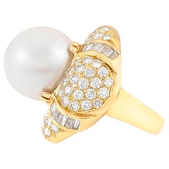 1980s Pearl with Diamonds Ring