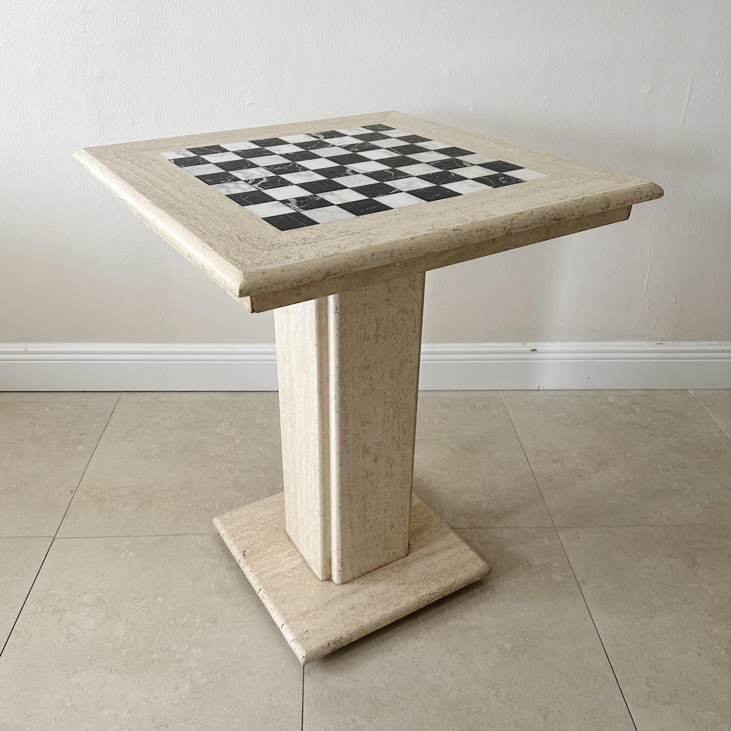 Mid-Century Modern 1960s Pedestal Travertine Chess Table