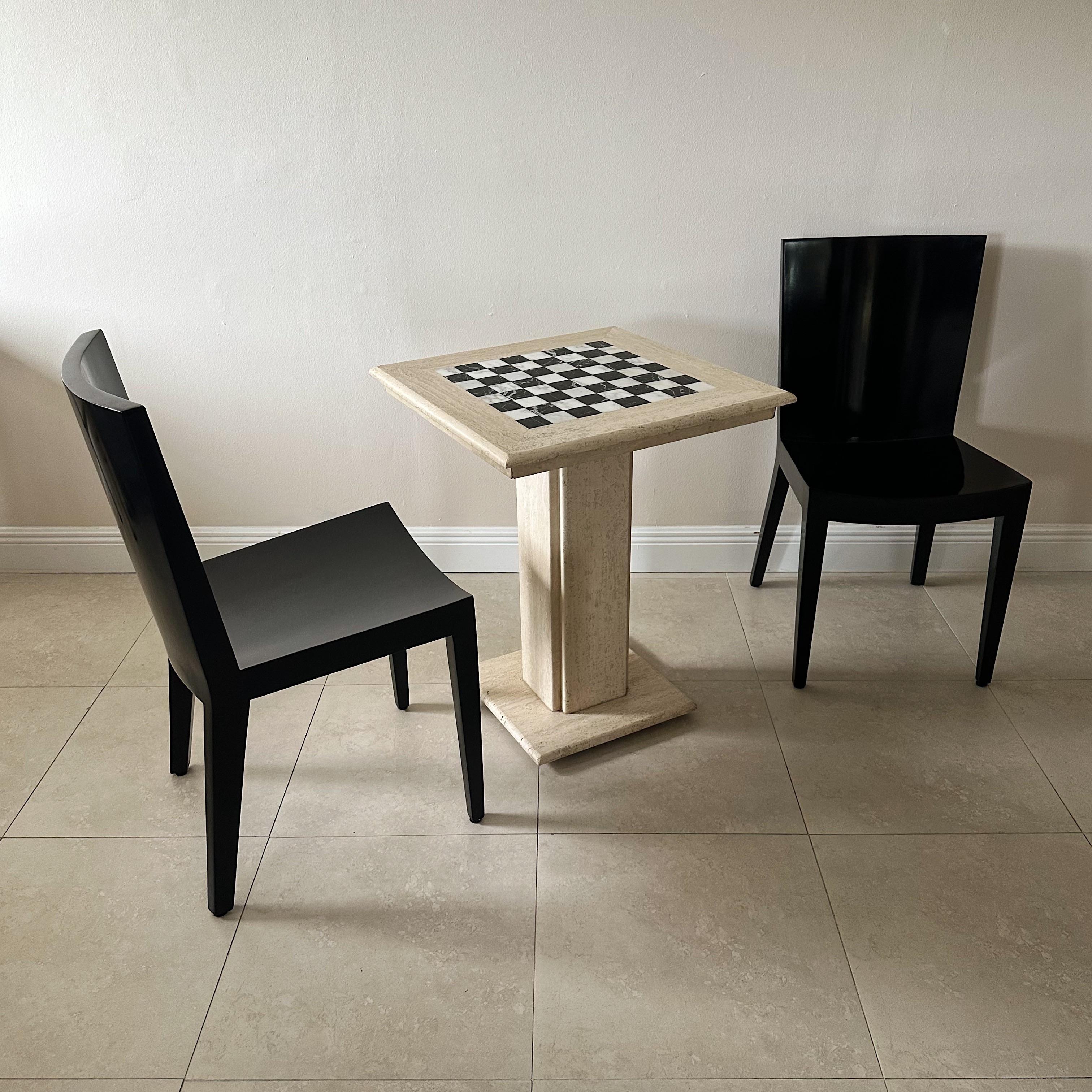 Italian 1960s Pedestal Travertine Chess Table