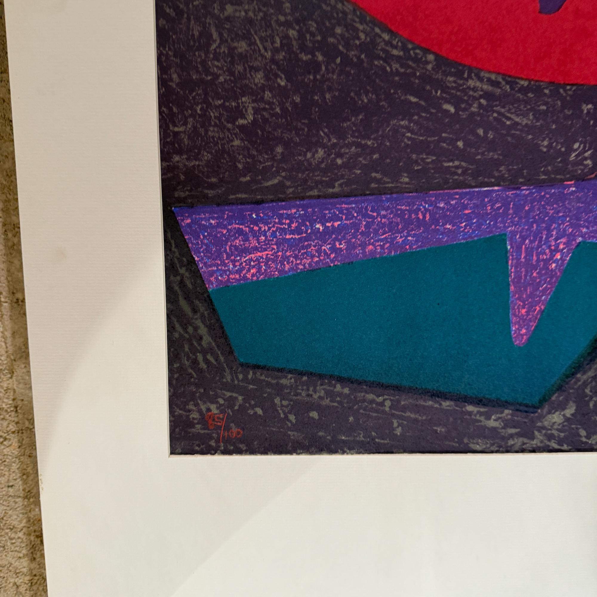 1980er Pedro Coronel Lila Taube Abstrakte Lithographie im Angebot 3