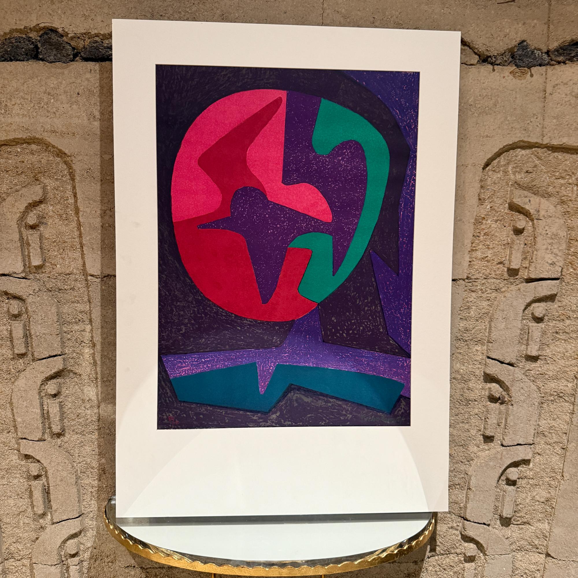 1980er Pedro Coronel Lila Taube Abstrakte Lithographie im Zustand „Gut“ im Angebot in Chula Vista, CA