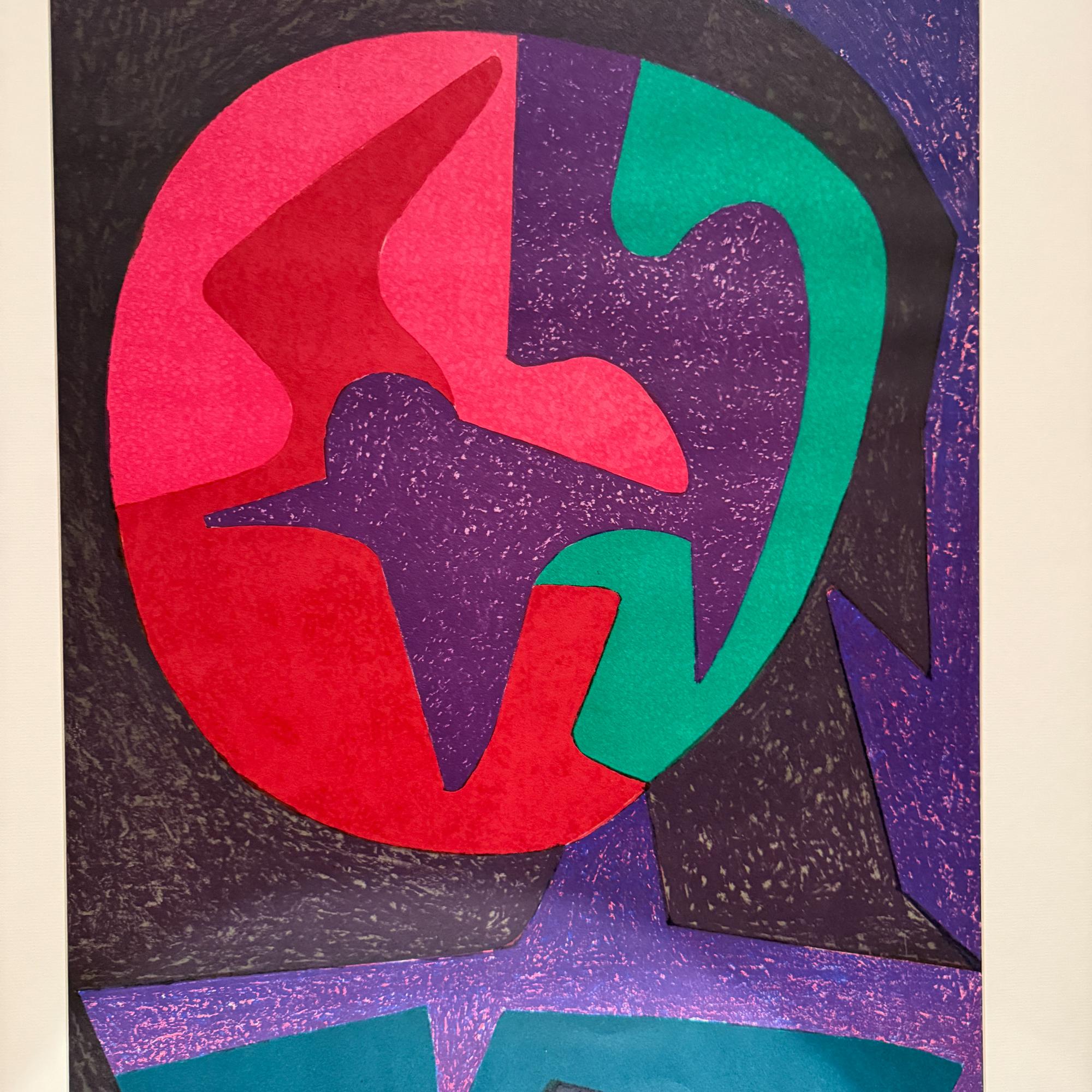 1980er Pedro Coronel Lila Taube Abstrakte Lithographie (Ende des 20. Jahrhunderts) im Angebot