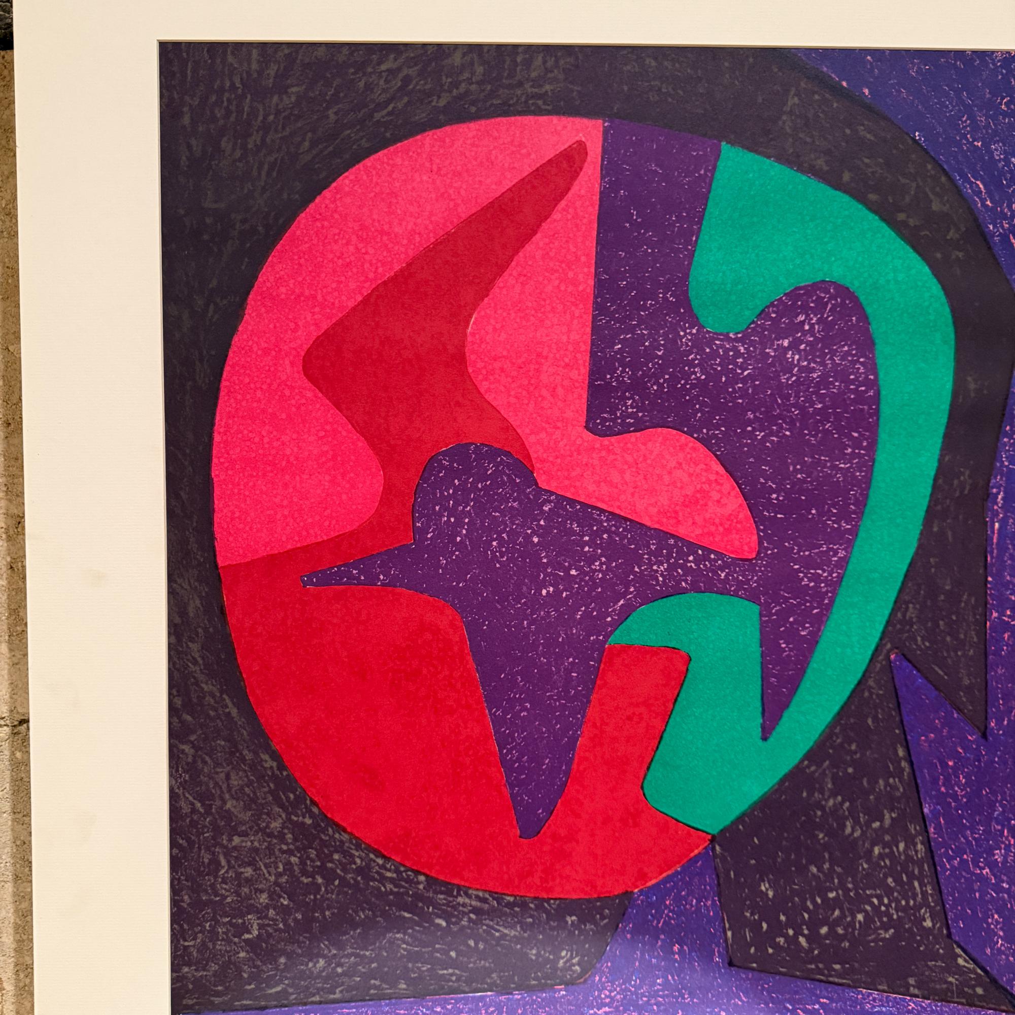 1980er Pedro Coronel Lila Taube Abstrakte Lithographie (Papier) im Angebot
