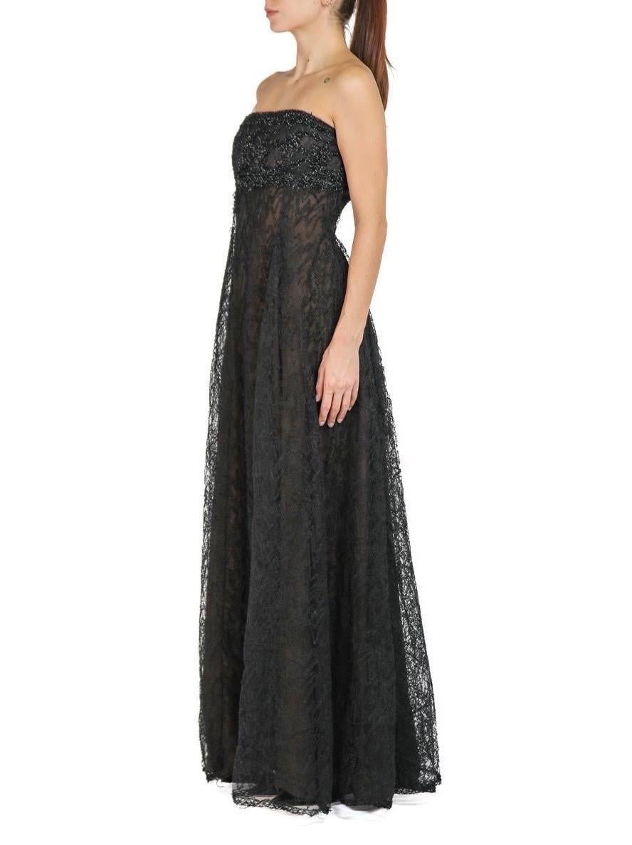 1980S Peggy Jennings Black Lace / Tulle Strapless Gown In Excellent Condition For Sale In New York, NY