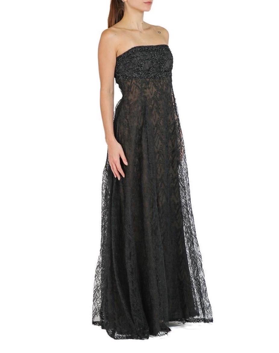 Women's 1980S Peggy Jennings Black Lace / Tulle Strapless Gown For Sale