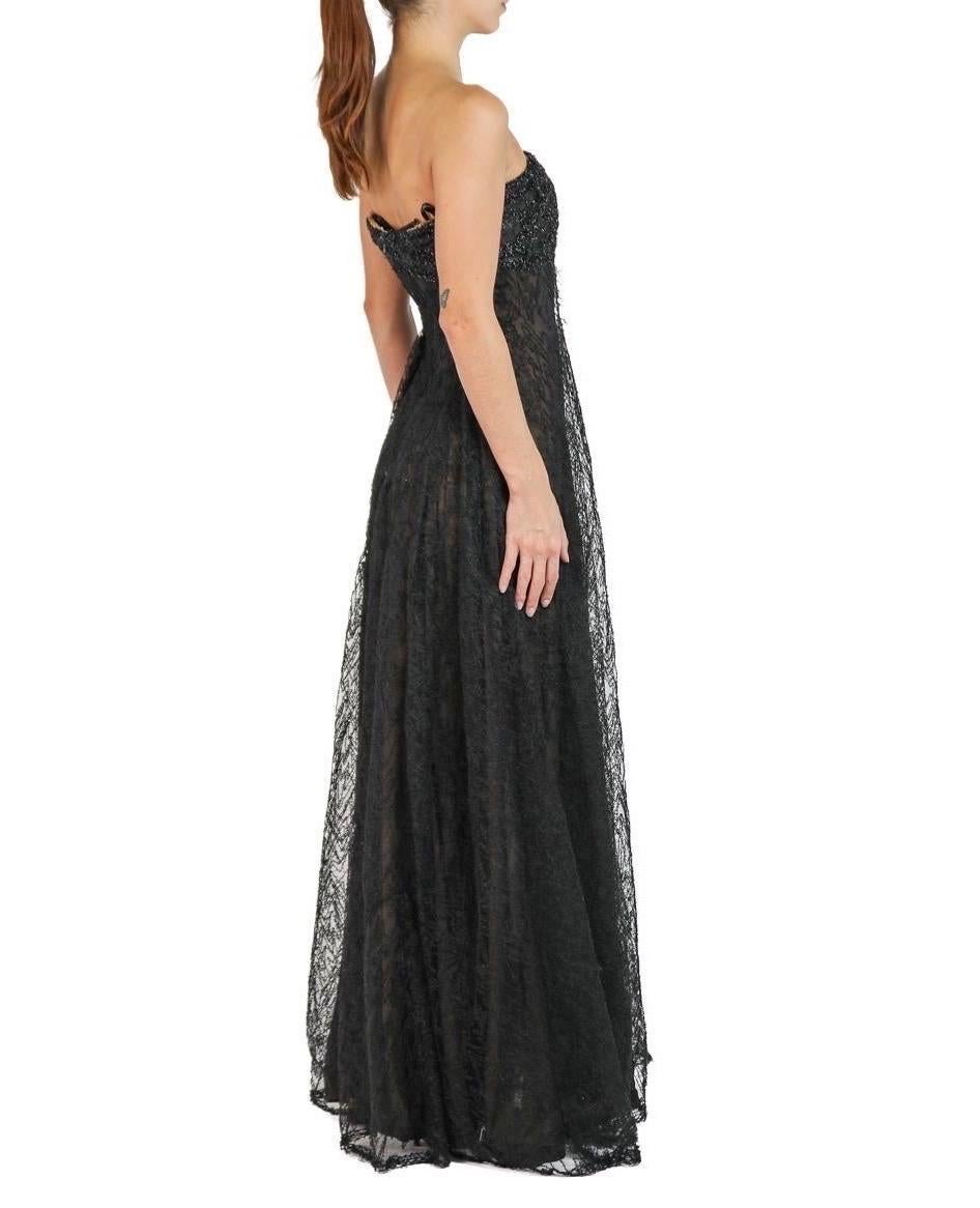 1980S Peggy Jennings Black Lace / Tulle Strapless Gown For Sale 1