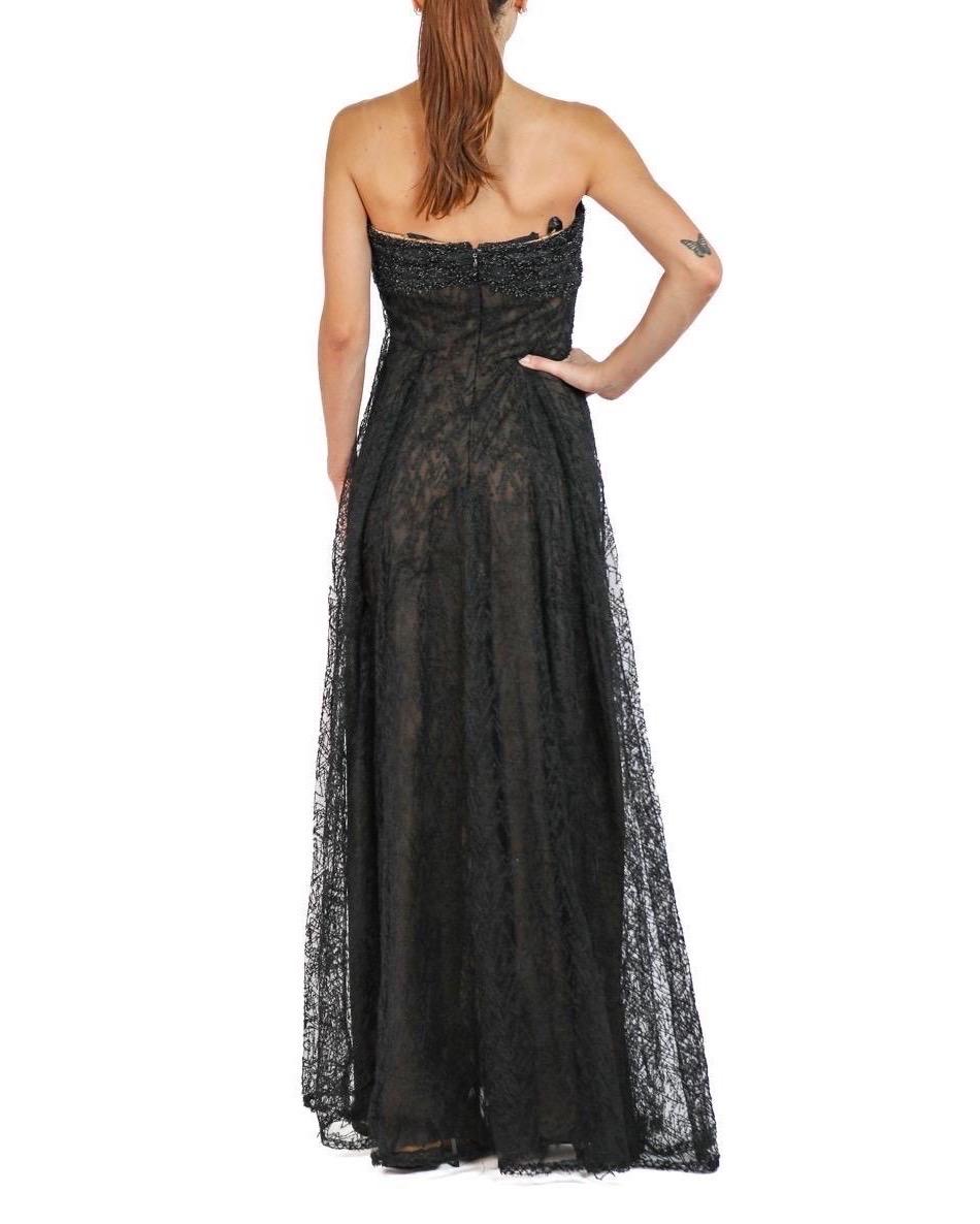1980S Peggy Jennings Black Lace / Tulle Strapless Gown For Sale 2