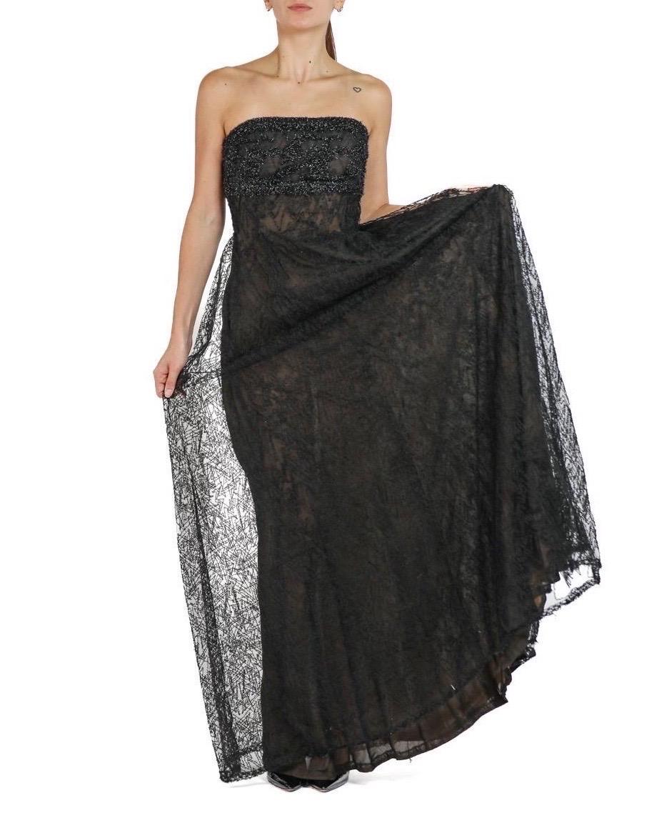 1980S Peggy Jennings Black Lace / Tulle Strapless Gown For Sale 3