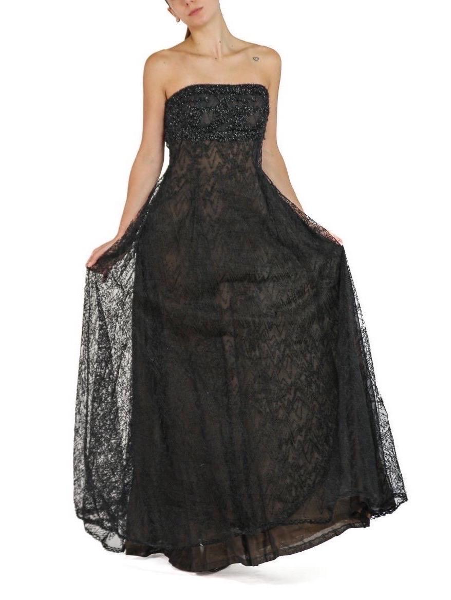 1980S Peggy Jennings Black Lace / Tulle Strapless Gown For Sale 4