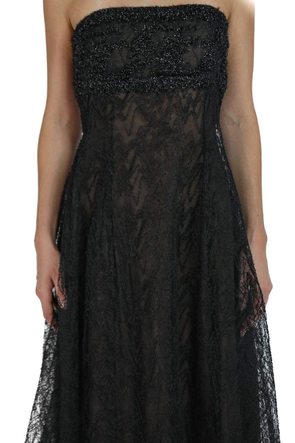 1980S Peggy Jennings Black Lace / Tulle Strapless Gown For Sale 5