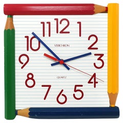 1980s Pencil & Notebook Wall Clock by Verichron