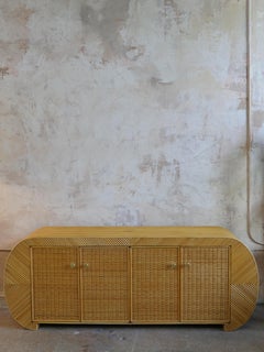 1980s Pencil Reed Rattan Waterfall Sideboard