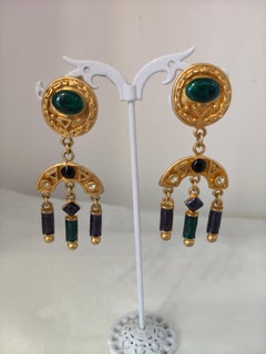 Vintage 1980s Gold Tone Clip-On Earrings with Colorful Stones, Unisex