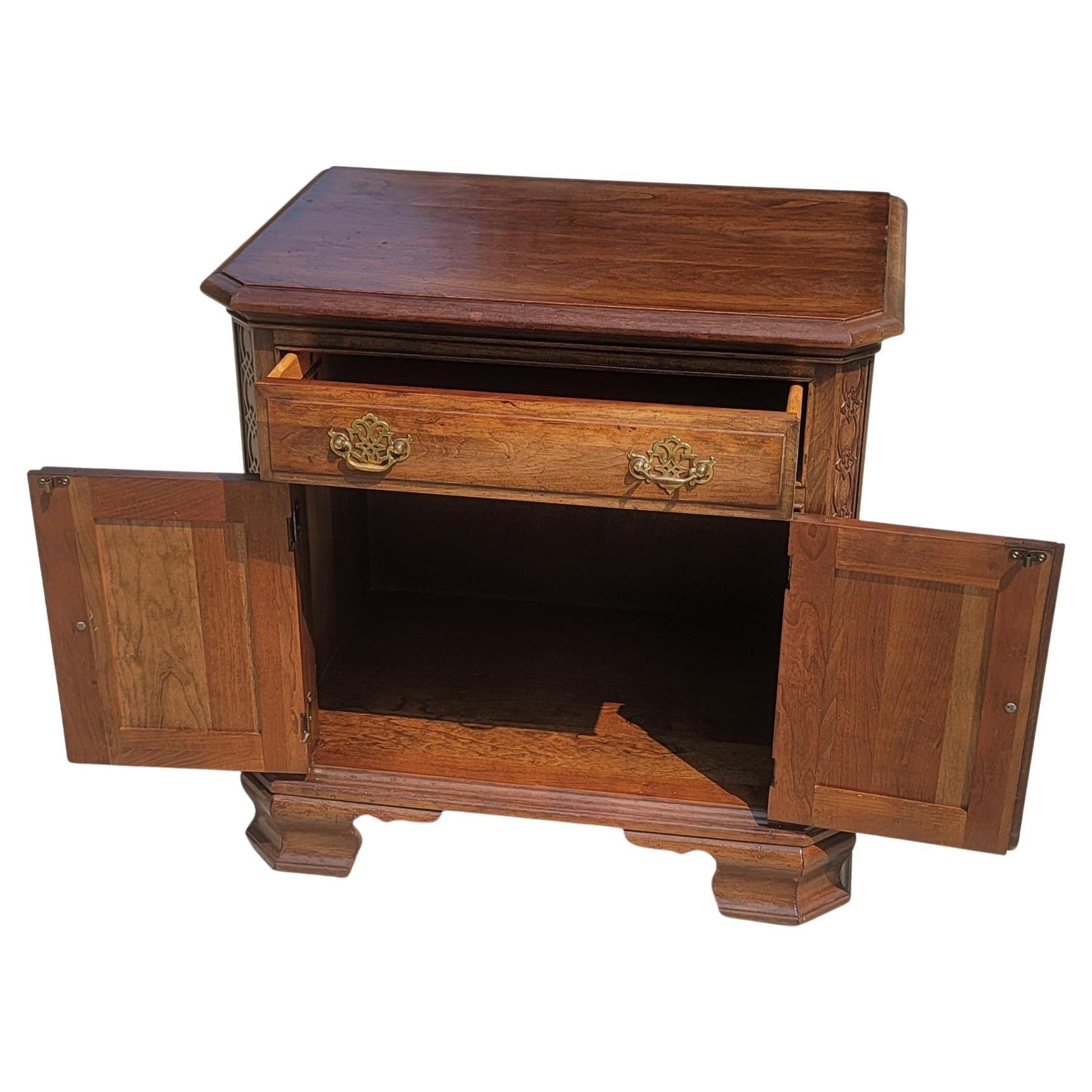Woodwork 1980s Pennsylvania House Solid Fretwork Cherry Bedside Table Nighstand For Sale