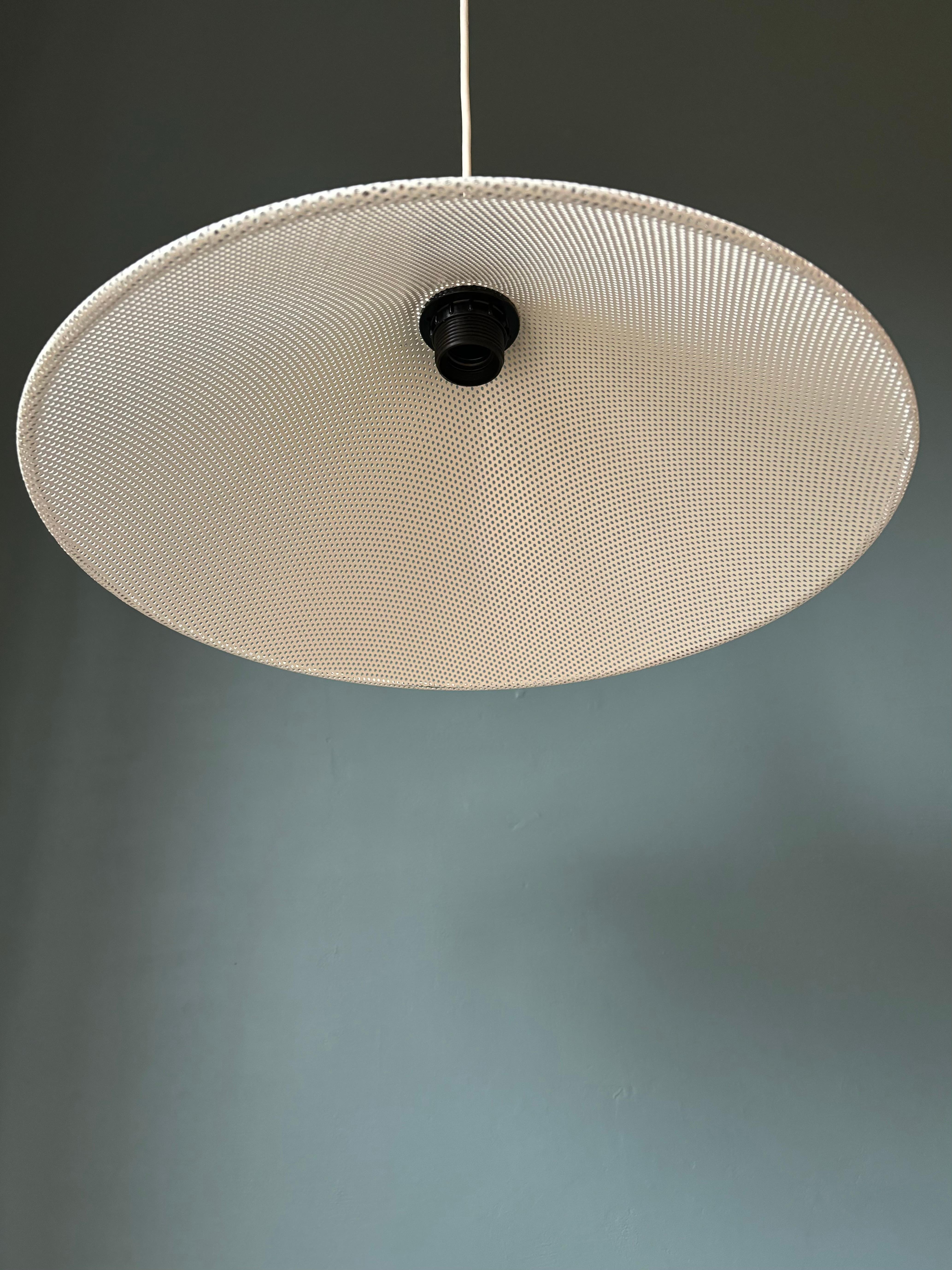 1980s Perforated Matégot Style White Metal Cone Pendant For Sale 2