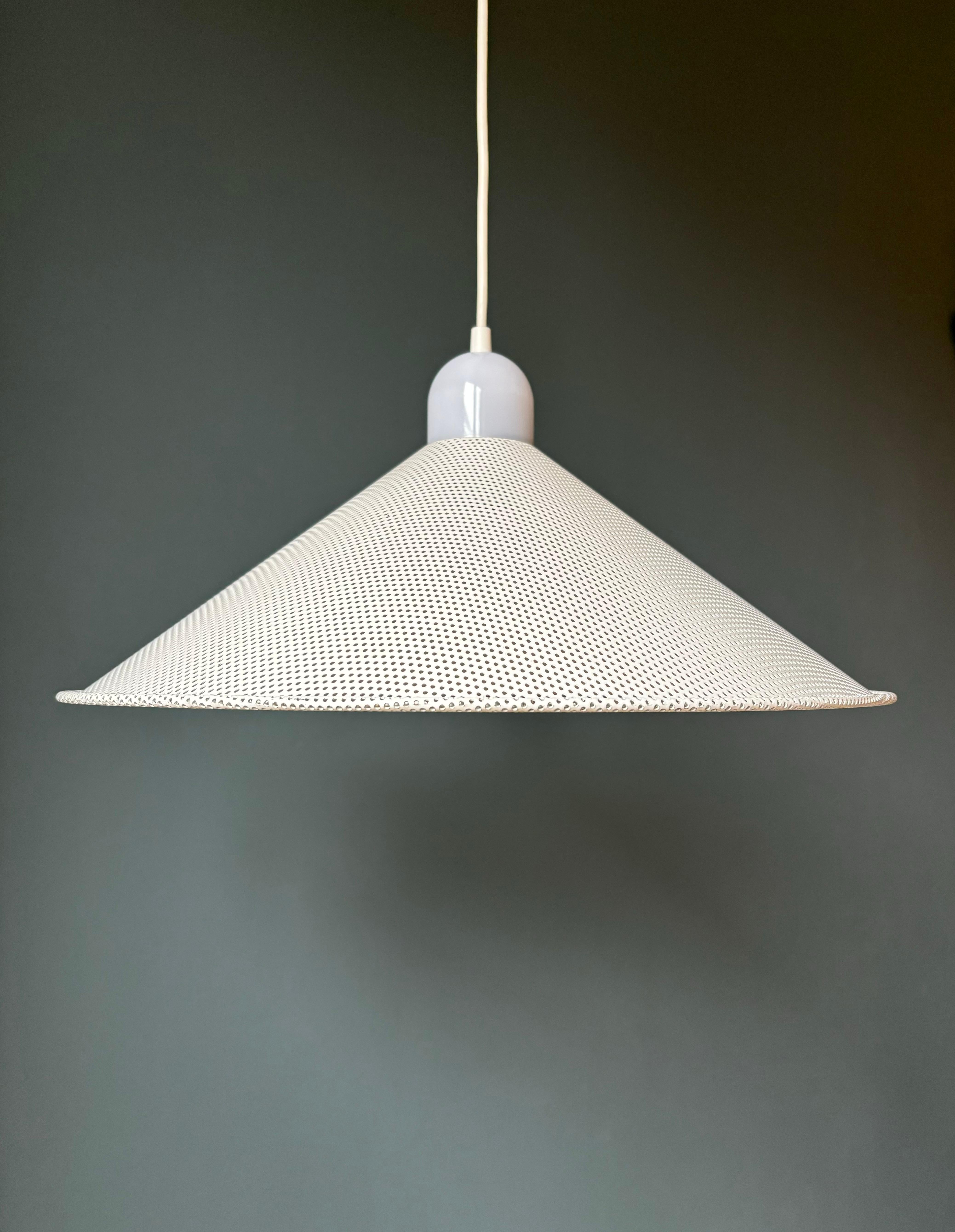 1980s Perforated Matégot Style White Metal Cone Pendant For Sale 3