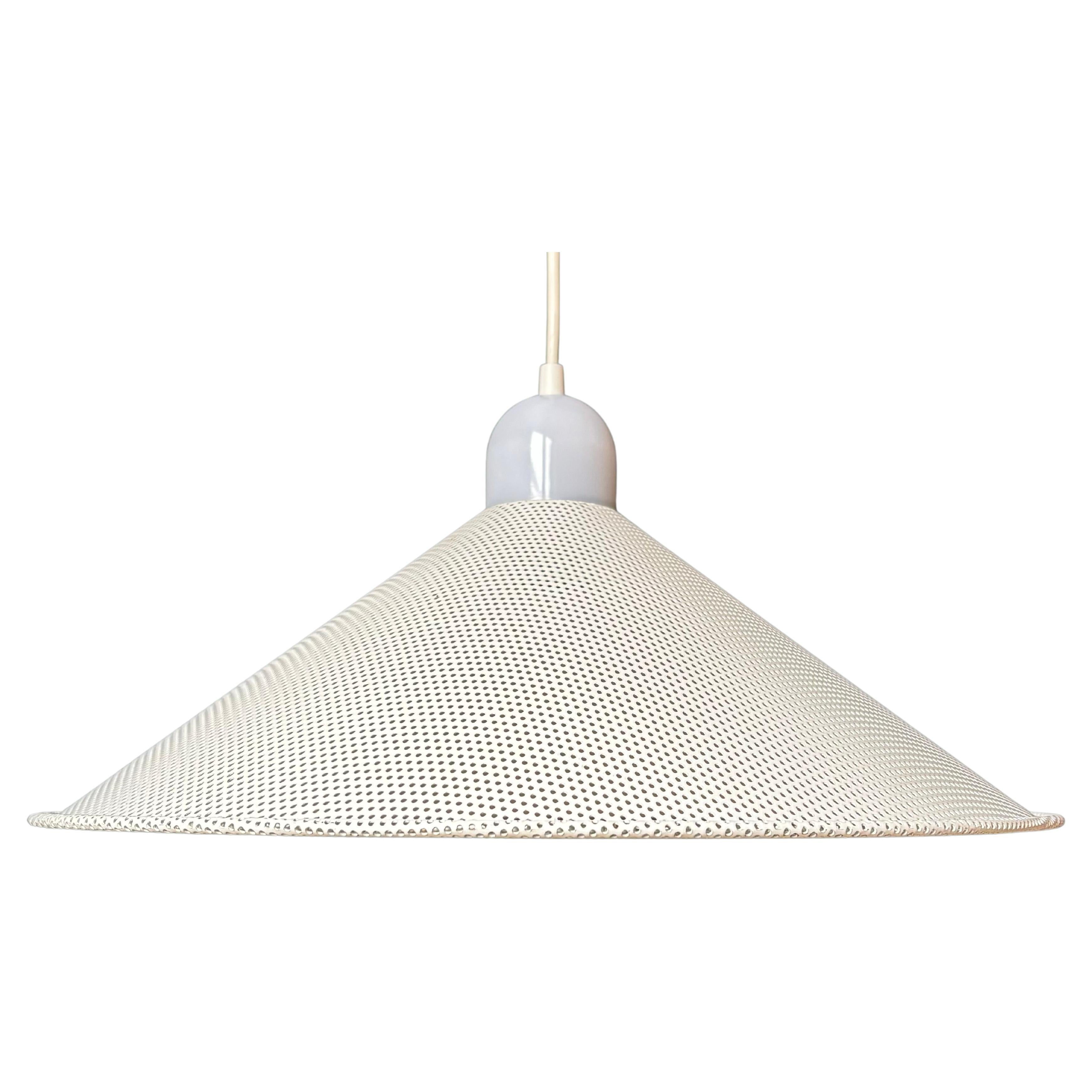 1980s Perforated Matégot Style White Metal Cone Pendant For Sale