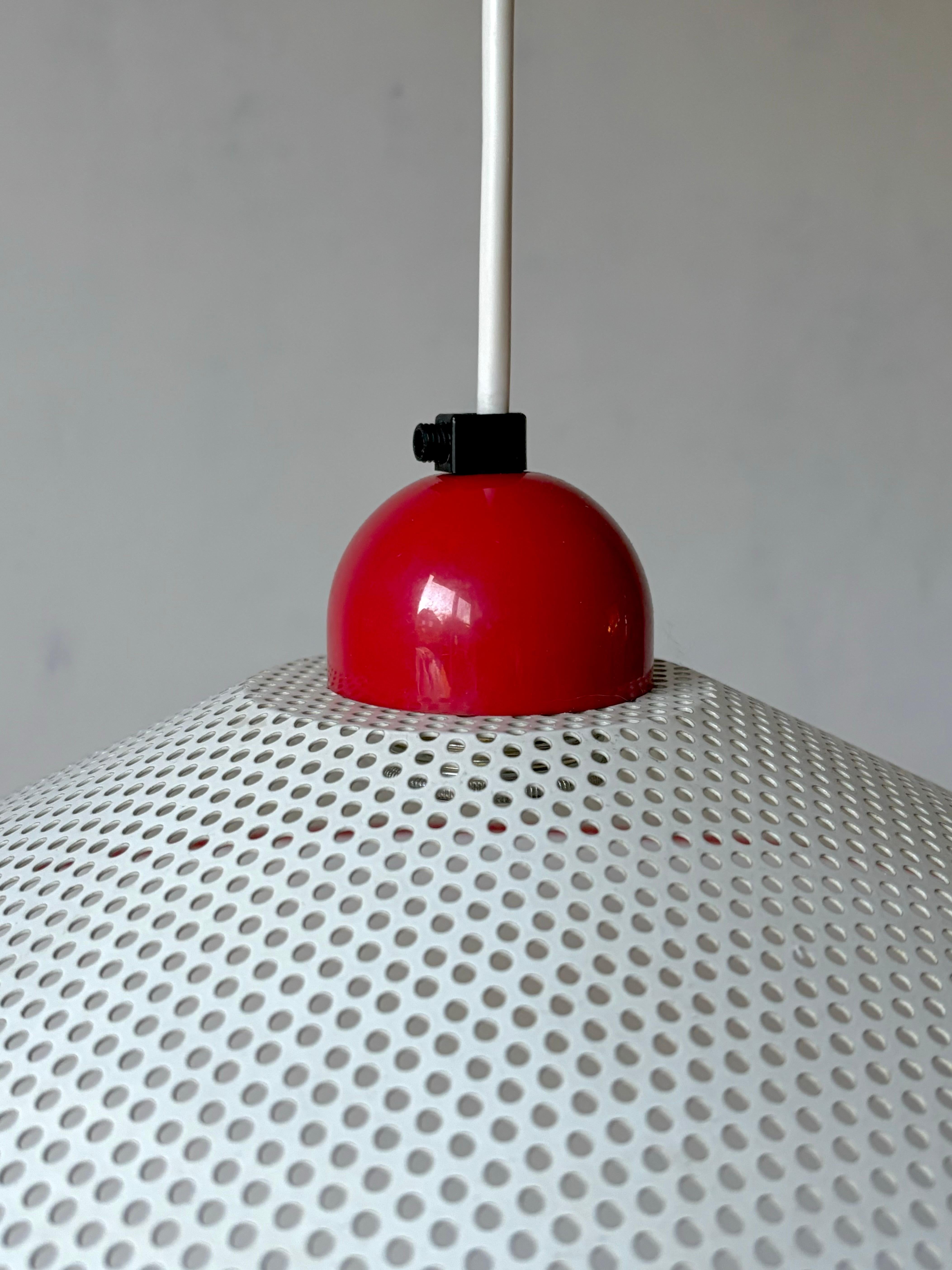 Post-Modern French 1980s Perforated Matégot Style White Metal Cone Pendant For Sale