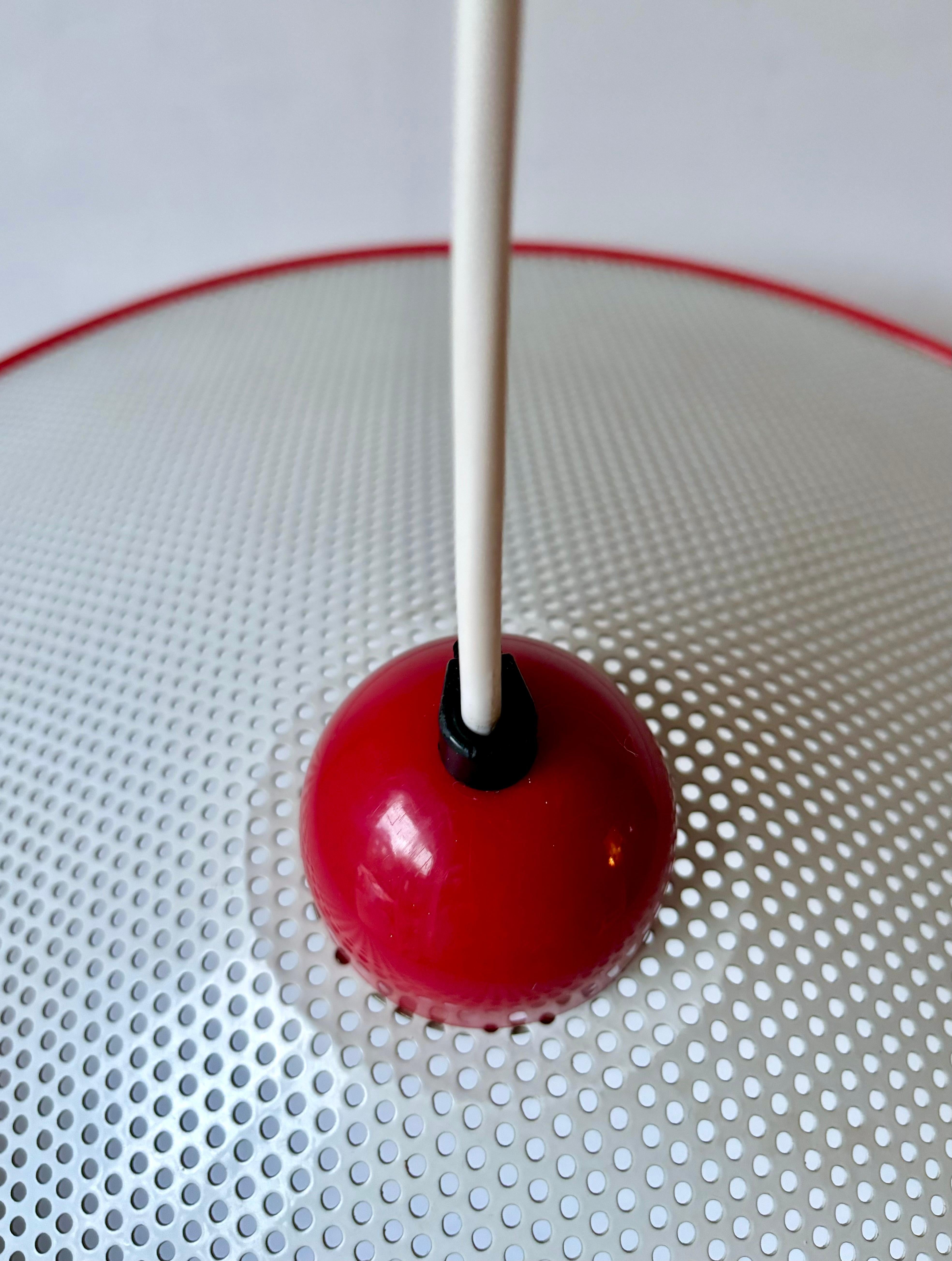 Lacquered French 1980s Perforated Matégot Style White Metal Cone Pendant For Sale