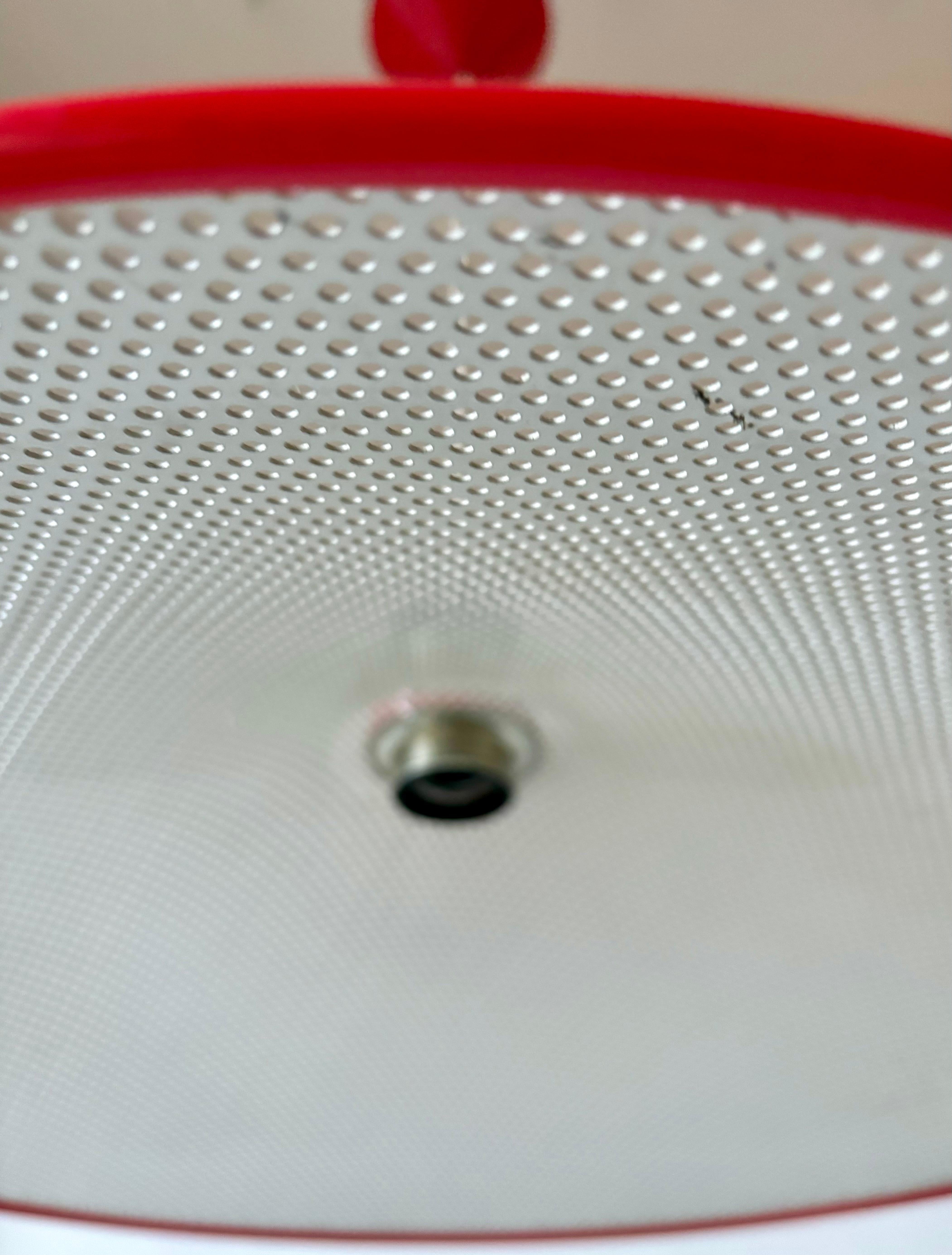 20th Century French 1980s Perforated Matégot Style White Metal Cone Pendant For Sale