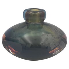 1980's Perry Coyle Blown, Cut and Etched Glass Floral Bud Vase