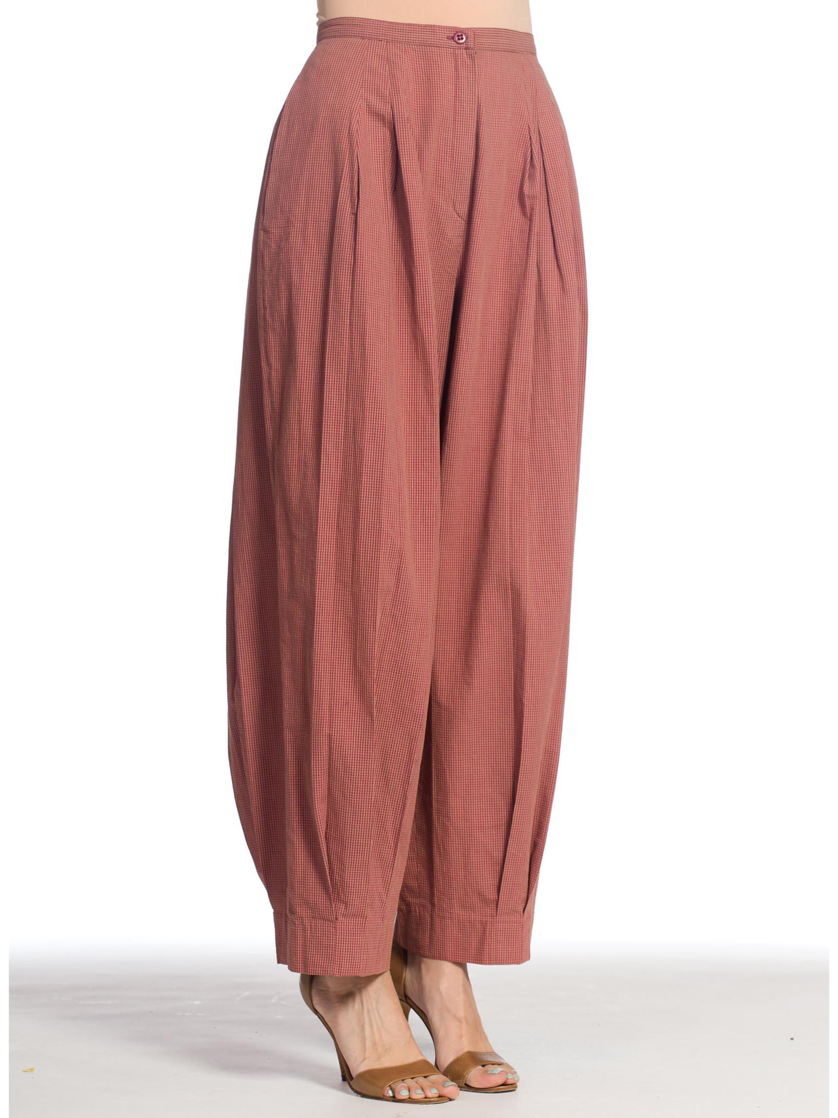 Pink 1980S Perry Ellis Triple Pleated Cotton Wide Leg Pants