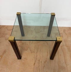 1980s Peter Ghyczy Brass, Wood and Glass Square Side or End Table