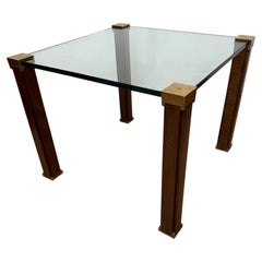 1980s Peter Ghyczy Brass, Wood and Glass Square Side or End Table