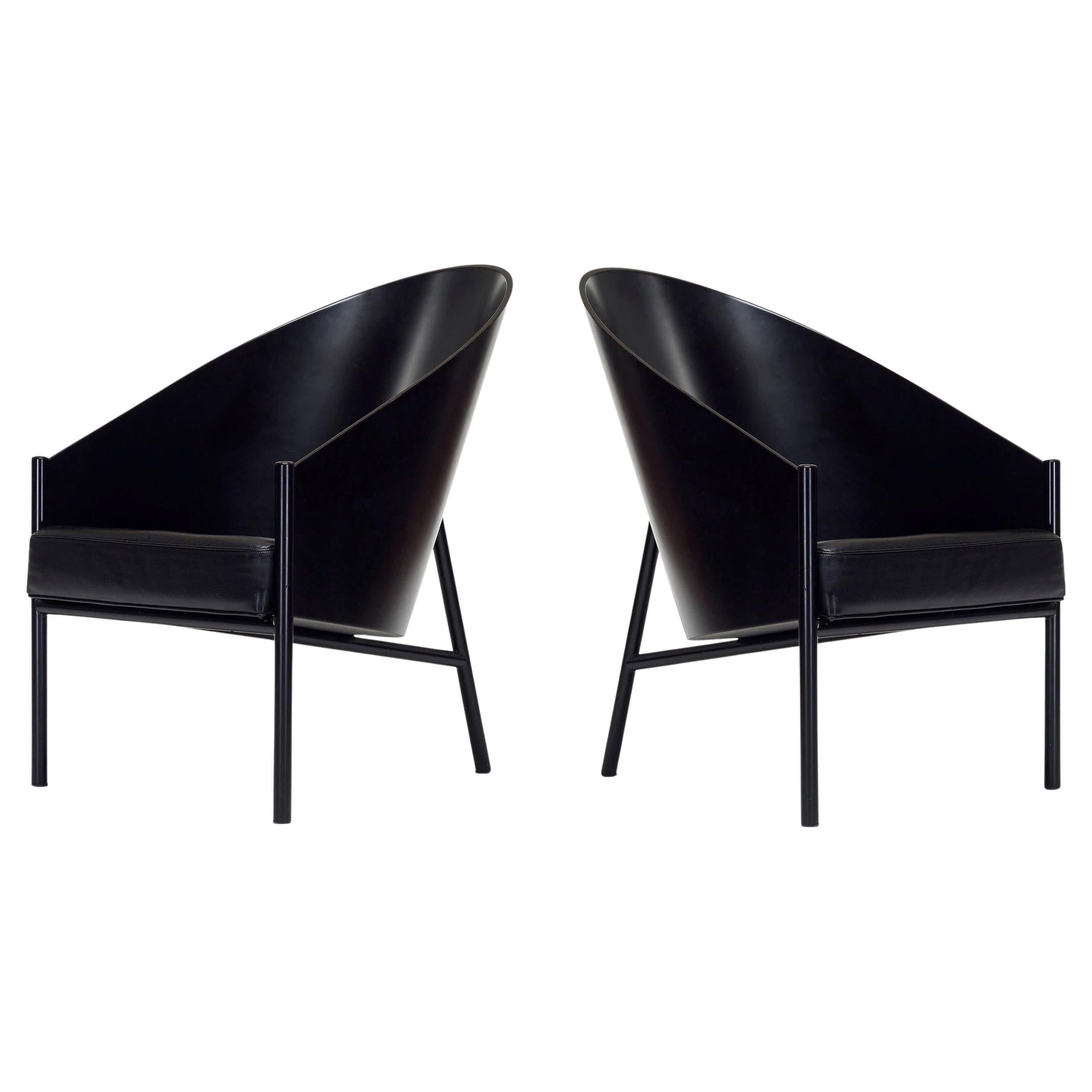 1980's Philippe Starck "Pratfall" Leather Easy Chairs