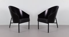 1980s Philippe Starck Pratfall Lounge Chairs in Black Leather, Pair