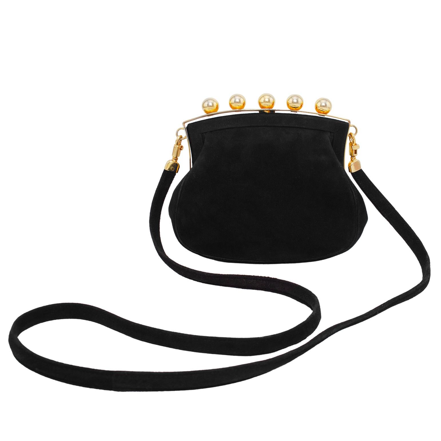 1980s Phillippe Model Paris Black and Gold Suede Mini Bag In Good Condition For Sale In Toronto, Ontario