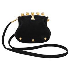 1980s Phillippe Model Paris Black and Gold Suede Mini Bag