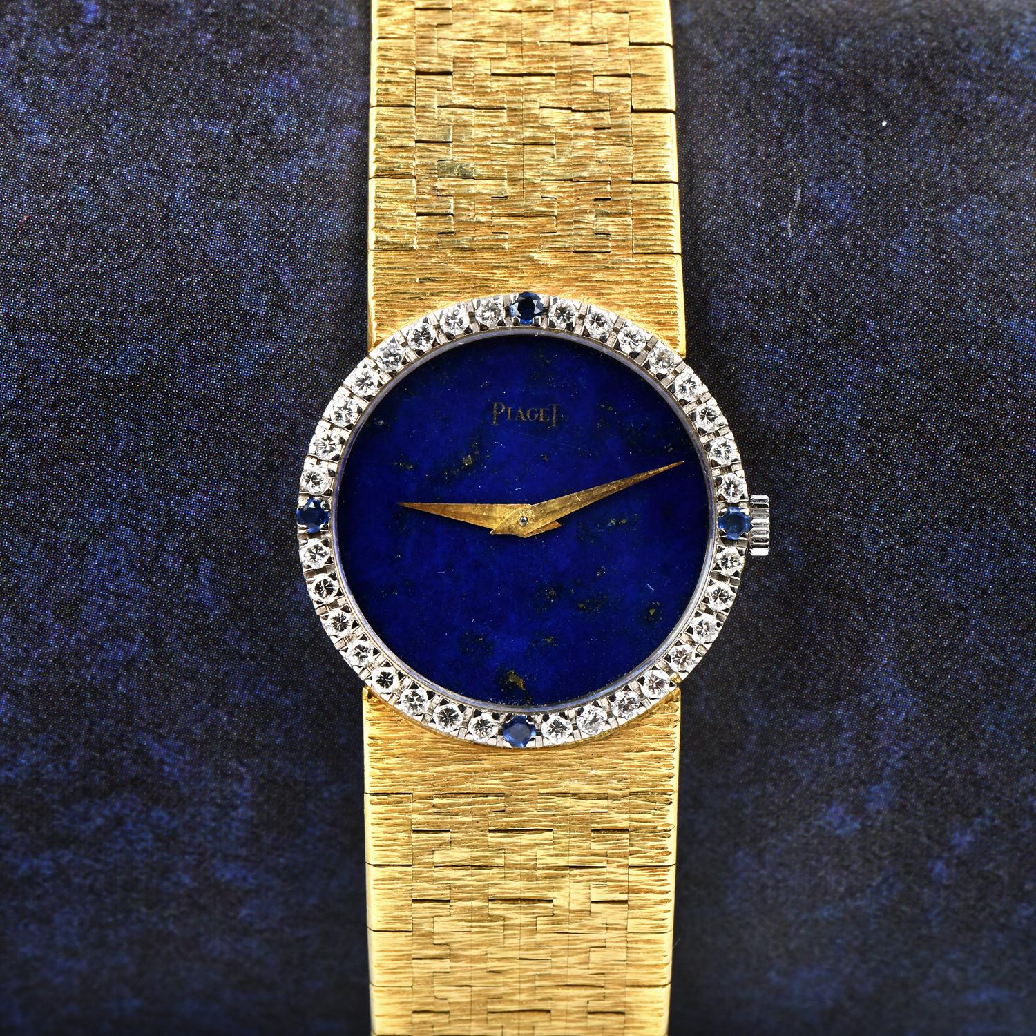 1980er Piaget Lapis Lazuli Diamant Saphir 18k Gold Damenuhr im Angebot 2