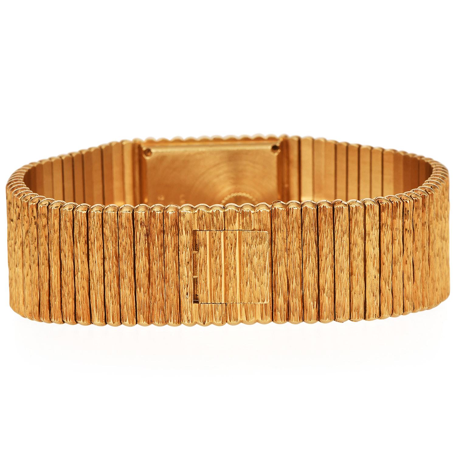 Women's 1980s Piaget Polo 18K Yellow Gold Textured Watch Ref 7131 C516 For Sale