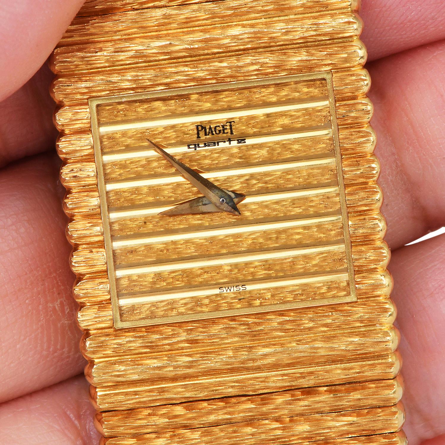 1980s Piaget Polo 18K Yellow Gold Textured Watch Ref 7131 C516 For Sale 2