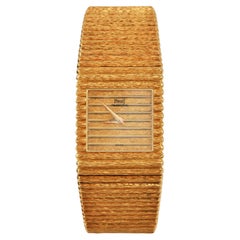 Vintage 1980s Piaget Polo 18K Yellow Gold Textured Watch Ref 7131 C516