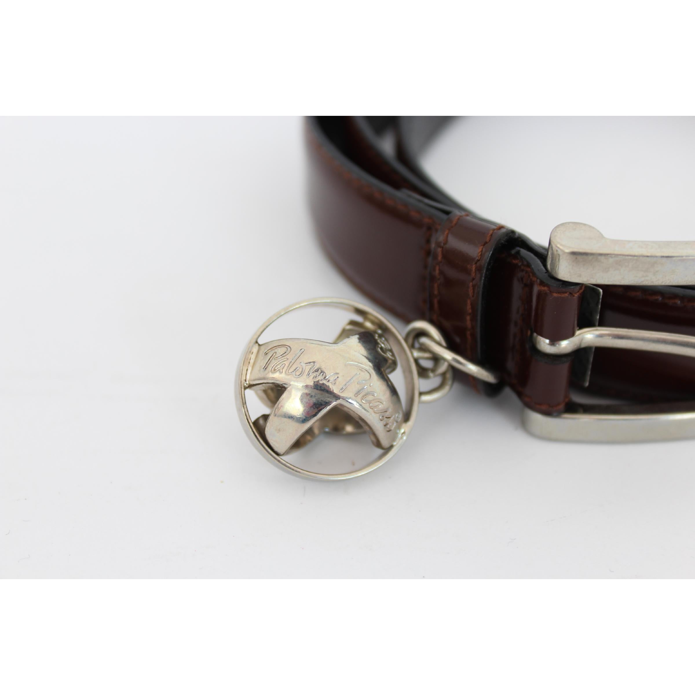 1980s Picasso Paloma Tiffany Brown Silver Pendant Shiny Calf Vintage Belt (Schwarz)
