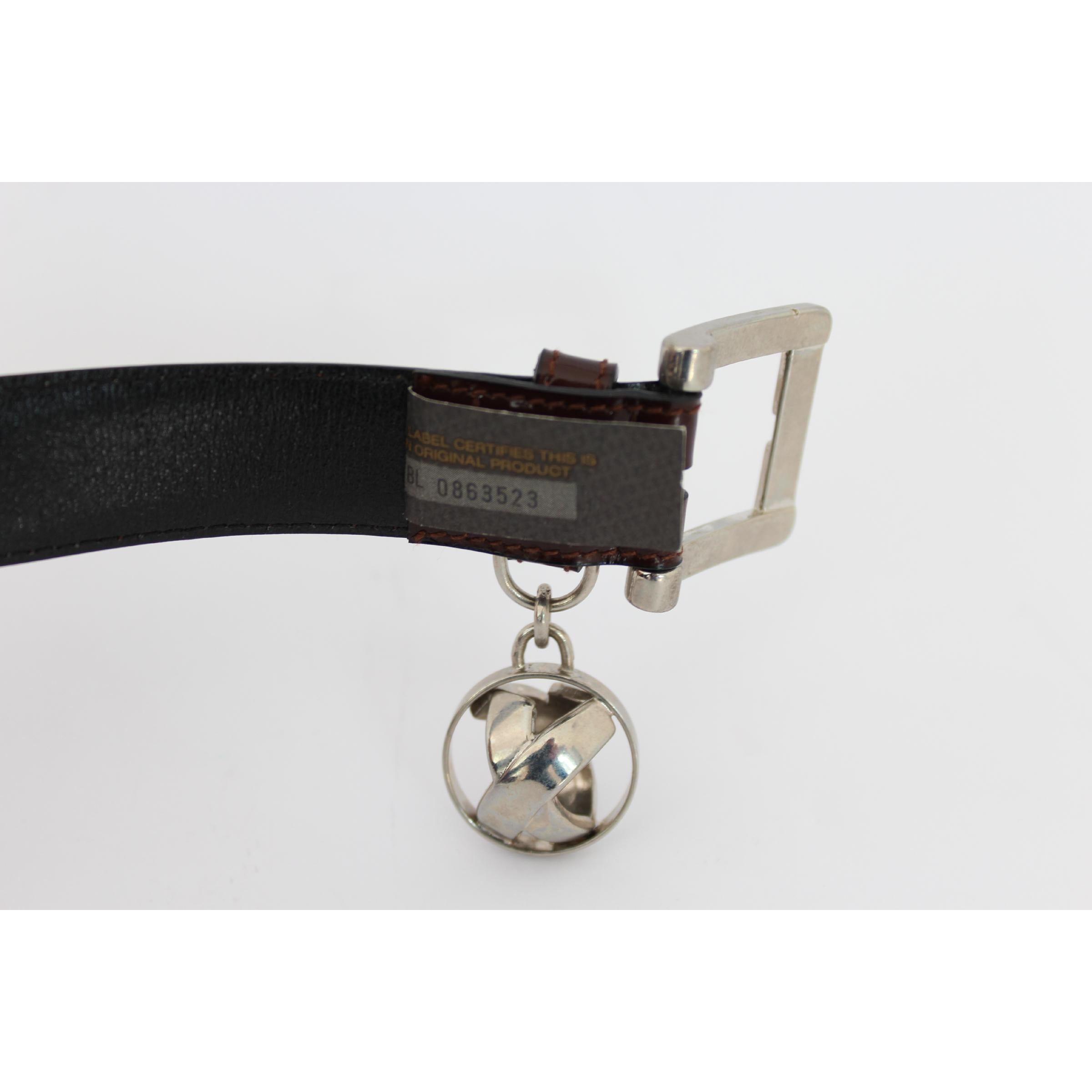 1980s Picasso Paloma Tiffany Brown Silver Pendant Shiny Calf Vintage Belt Damen