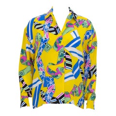 1980er Pierre Balmain Gelbe Bluse mit Druck
