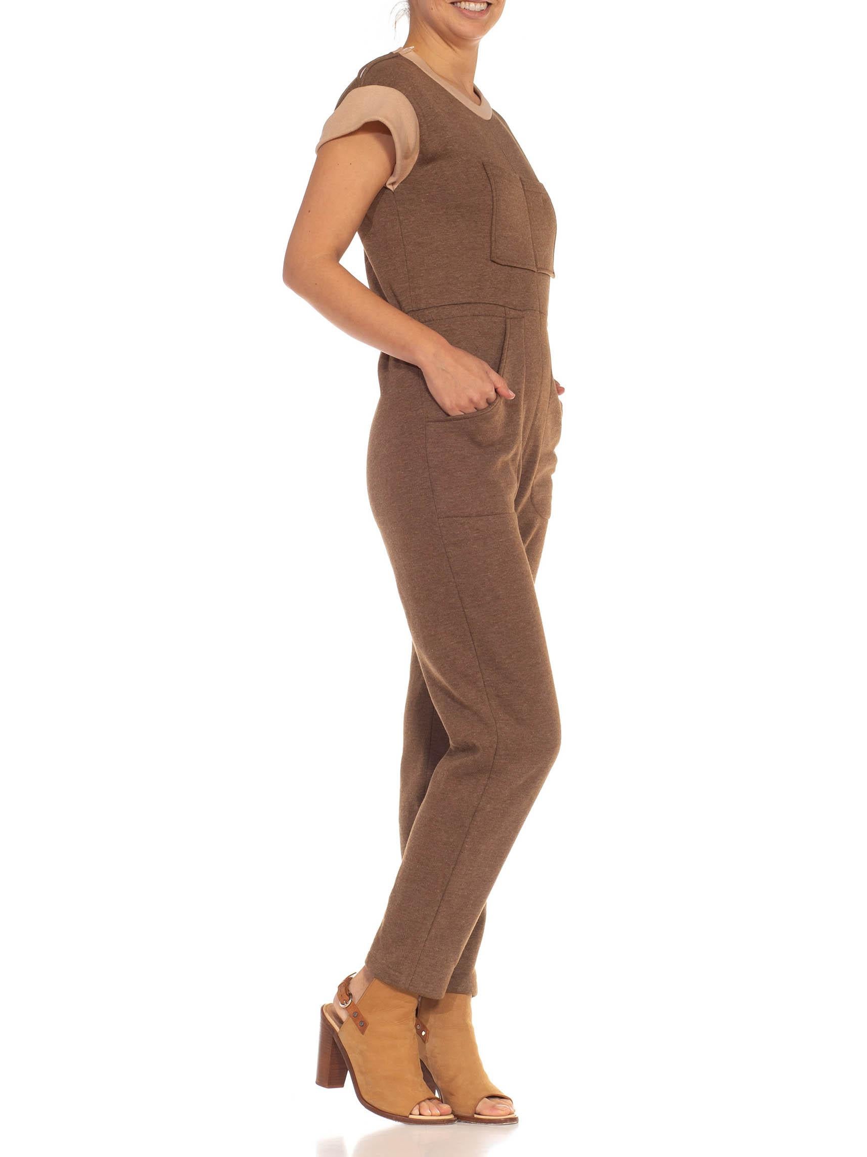 1980S PIERRE CARDIN Beige & Cream Cotton Blend Space Age Style Jumpsuit In Excellent Condition In New York, NY